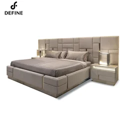 Italian design bedroom furniture big headboard leather luxury king size bed
