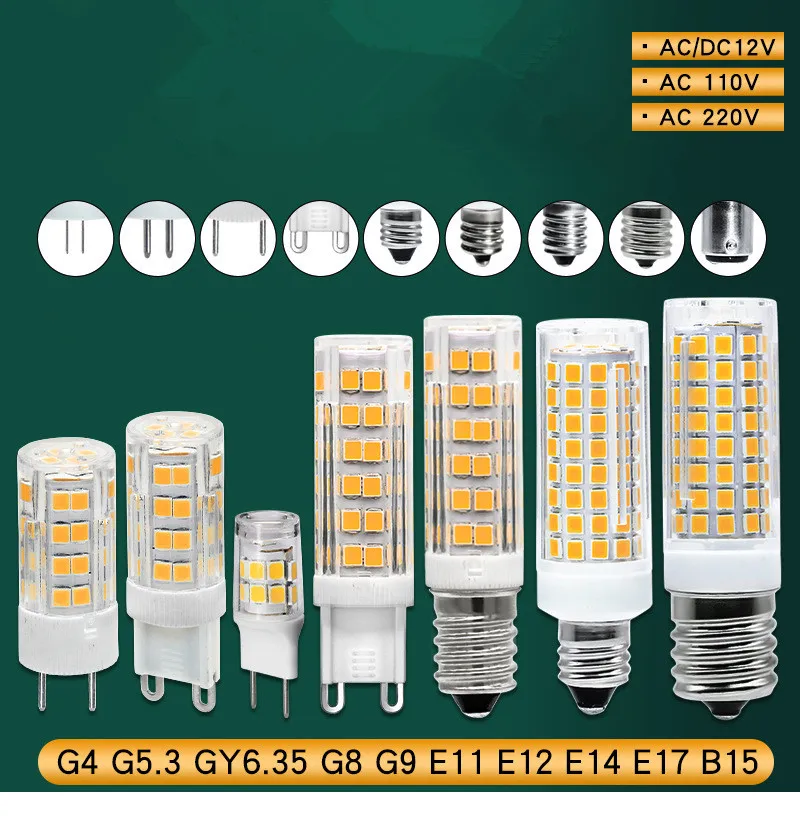 High-quality LED Bulb G4 G8 G9 G5.3 E11  E12 E14 E17 B15 102Leds 76Leds 51Leds 12-30V Universal 110-220V universal