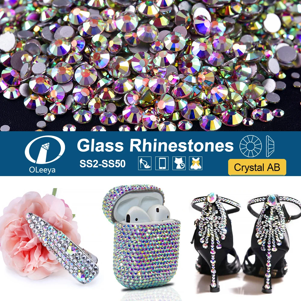 OLeeya Mix Ss3-ss20 Small Pack 1440pcs Non Hotfix Rhinestones Flat Back Crystal Strass Nail Rhinestones Stone for DIY Crafts