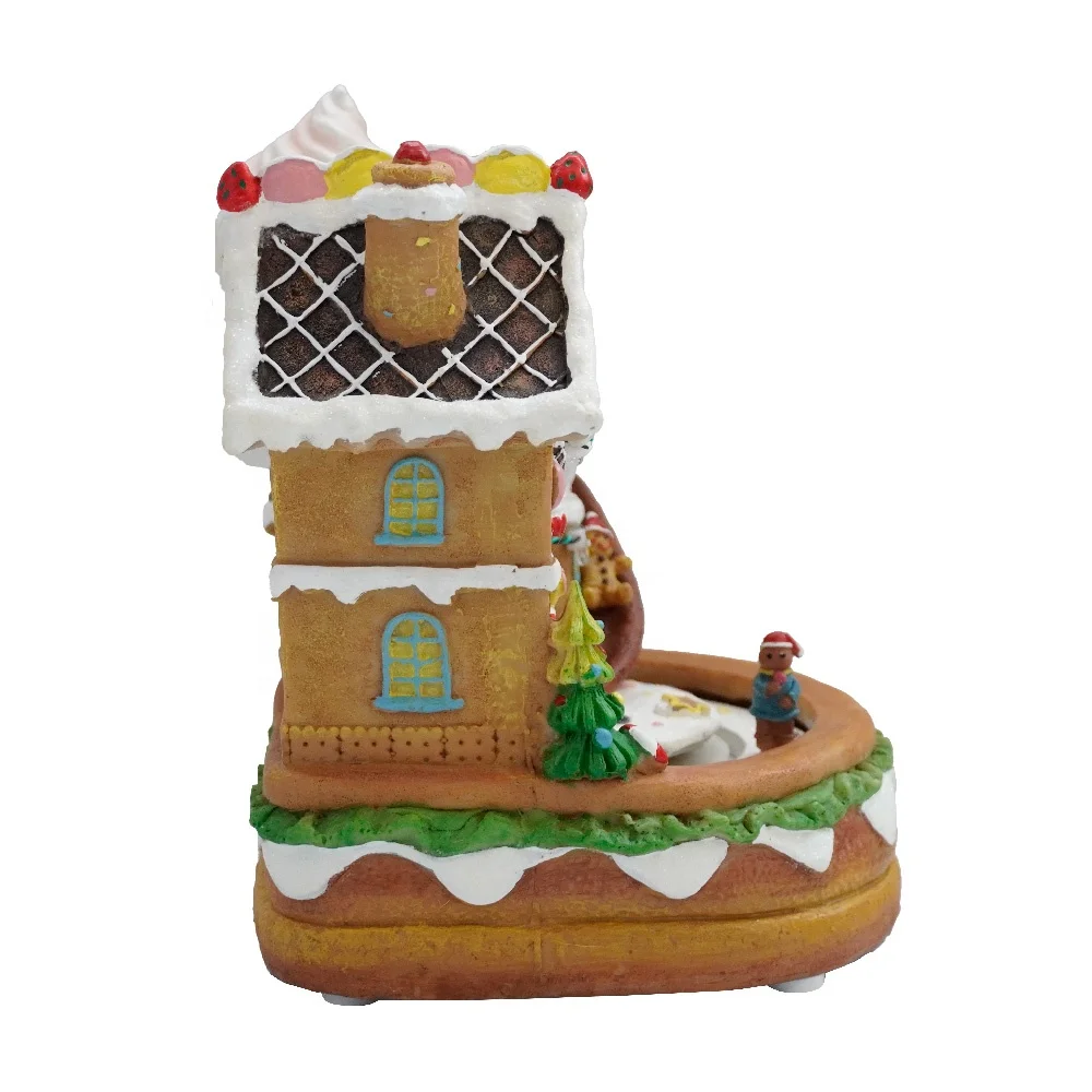 New Arrival Musical Resin Gingerbread House with LED Light Movement Christmas Village 2024 Decoration