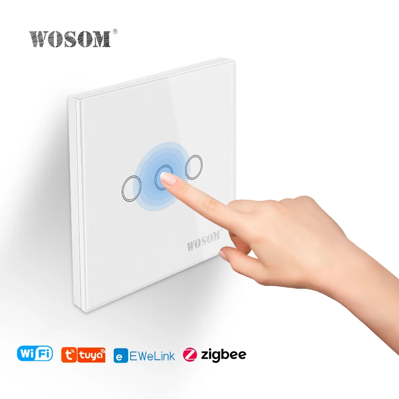 WOSOM Professional manufacturer TSW3-T Tuya 3Gang/1Way WIFI remote touch switch double gang smart switch zigbee