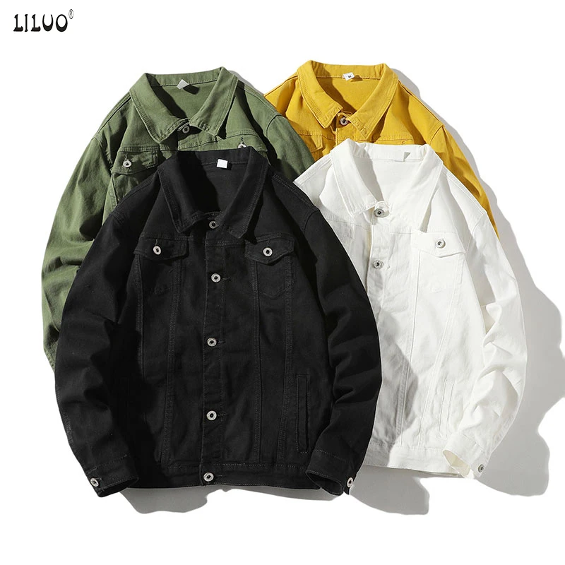 Liluo Sping Denim Jackets Coats Men Single Breasted Jacket Japan Long Sleeve Slim Autumn Male Style Red White Black Green Yellow