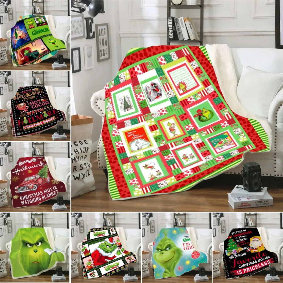 Manufacturer Sales Four Seasons 3D knitted cartoon pattern Flannel Green Hairy Monster Nap casual home blanket