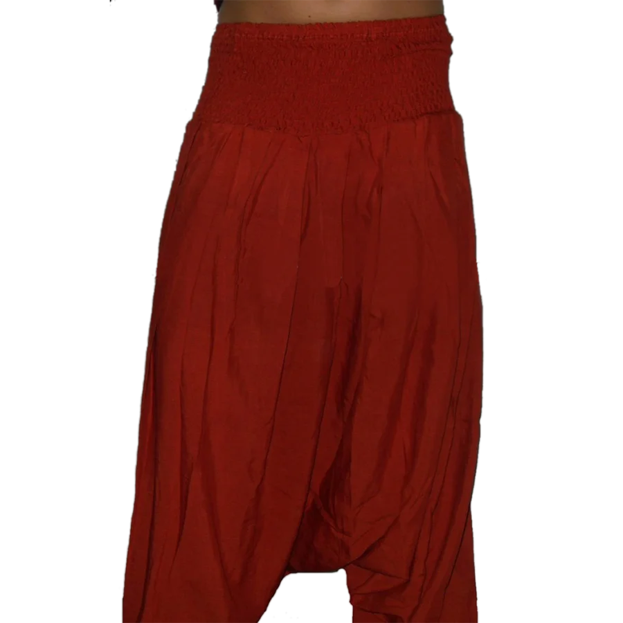 Plain Terracotta Loose Harem Pants with Pleated Design and High Elastic Waist Band for Both Men and Women