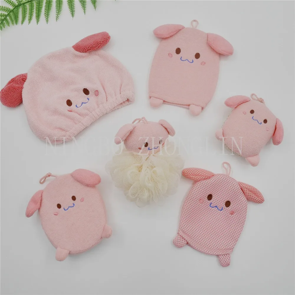Kids bath mitt lovely rabbit Shower puff Sandwich Fabric bath mittens
