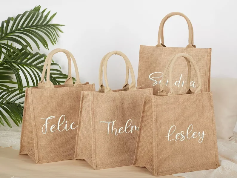 Custom Coated Linen Shopping Bag custom logo jute large capacity DIY tote bag eco-friendly material With Black sides