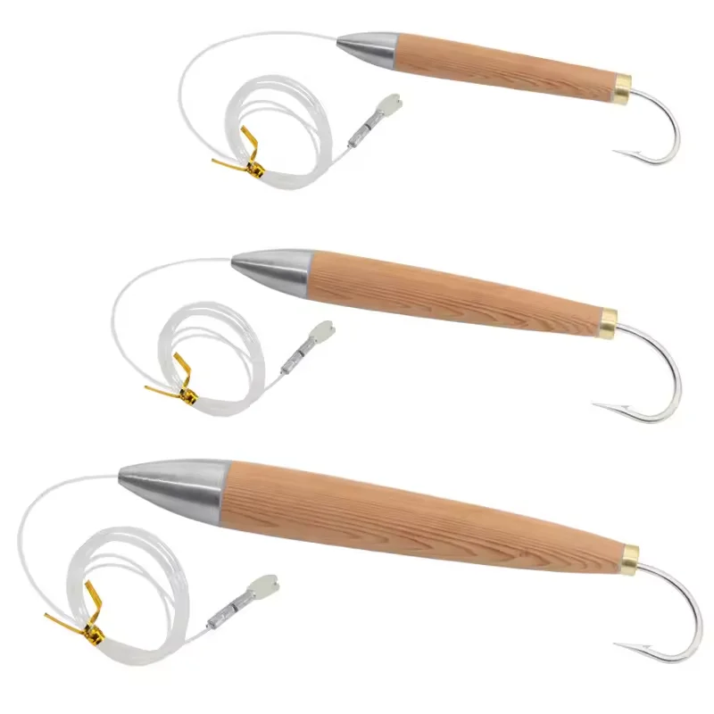 Lead Head Wooden Wahoo Tuna Mahi Cedar Plug Rigged Boat Fishing Saltwater Trolling Lure