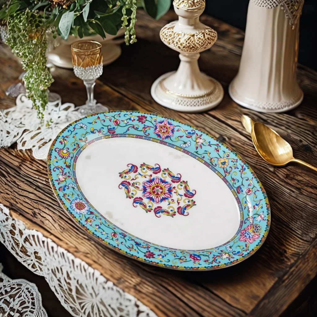 Antique Jingdezhen Ceramic Tableware Plate Home Phnom Penh Enamel Bone China Big Fish Plate with Chinese Court Pastels