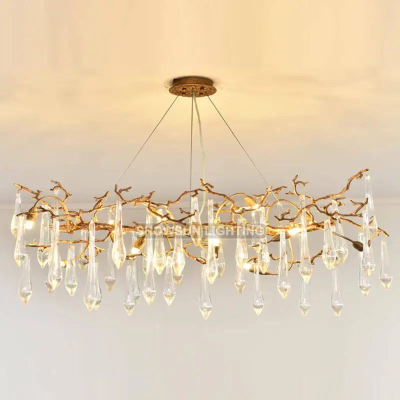 Factory Sale Customized Luxury Modern WaterDrop Led Crystal Tree Branch Chandelier