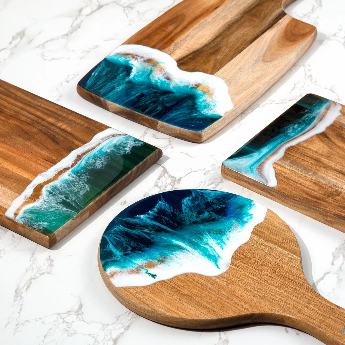 Wholesale Acacia Wood And Epoxy Resin Breakfast Board Wooden Charcuterie Board Resin Cutting Board