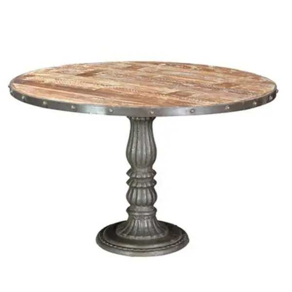 INDUSTRIAL & VINTAGE DINING ROOM FURNITURE CAST IRON & MANGO SOLID WOOD ROUND FOLDING DINING TABLE