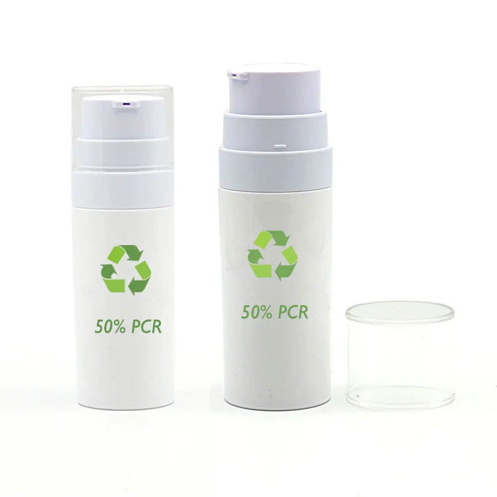 Eco Friendly Airless Dispenser Cosmetic Serum Cream Lotion Bottle Matte Black White PCR Plastic Airless Pump Bottle 30ml 50ml