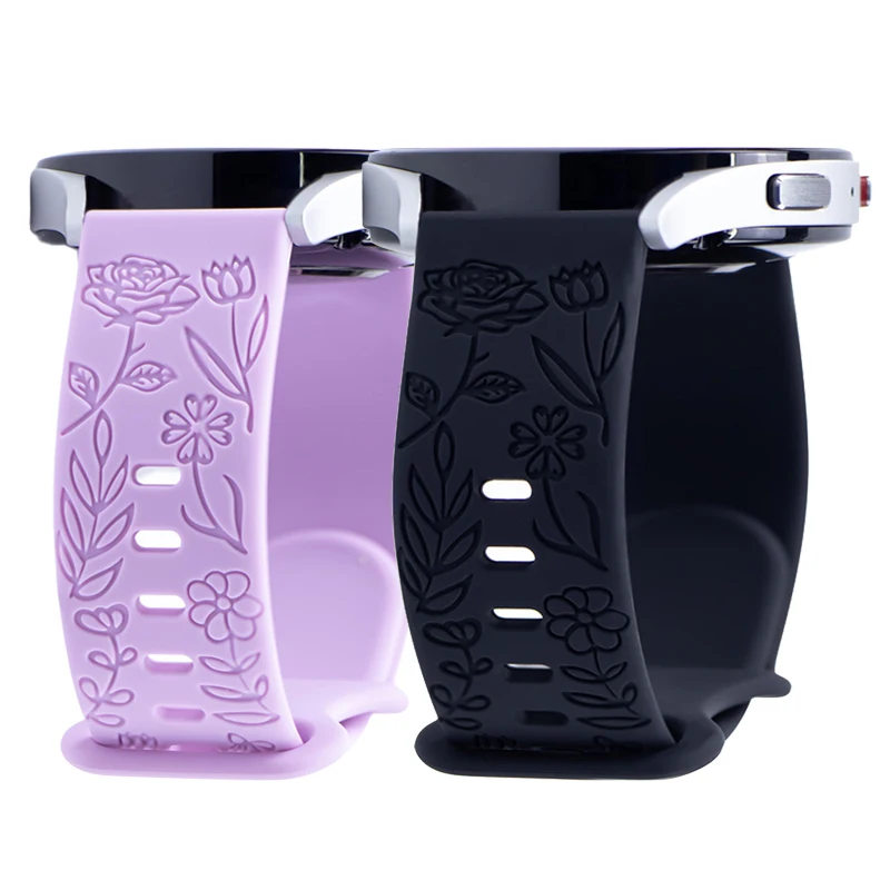 Silicone Bracelet Accessories 20mm 22mm Fashion Sport Band for Samsung Galaxy Watch 6 5 4 44 Classic 47mm Floral Engraved Strap