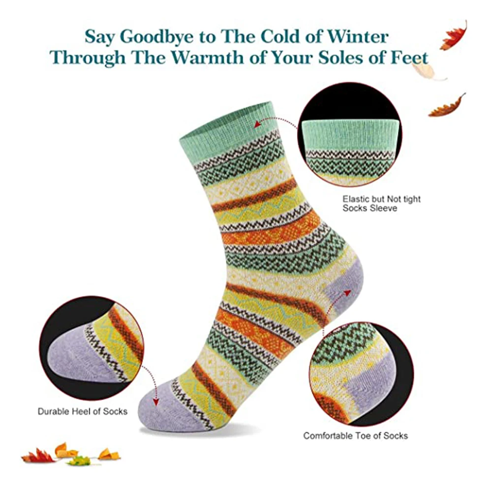 Womens Socks Winter Wool Socks Cozy Knit Warm Thick Socks for Mountain Climbing Skiing and Christmas Gifts