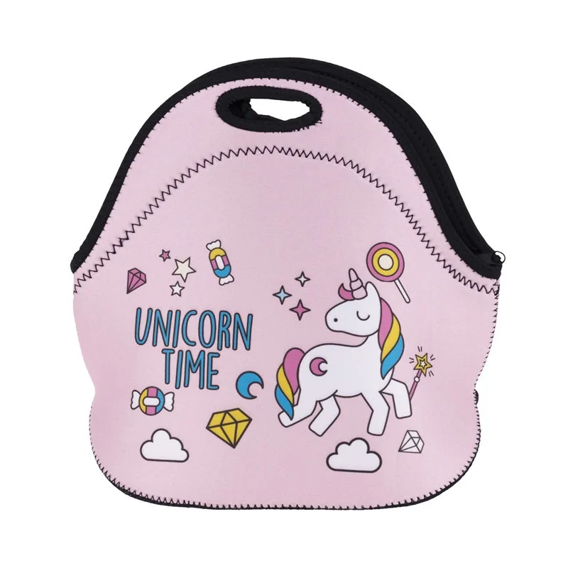 School Neoprene Thermal 3D Print Cute Cartoon Animal Unicorn Picnic Food Lunch Tote Bag for Girls Women Children Kids
