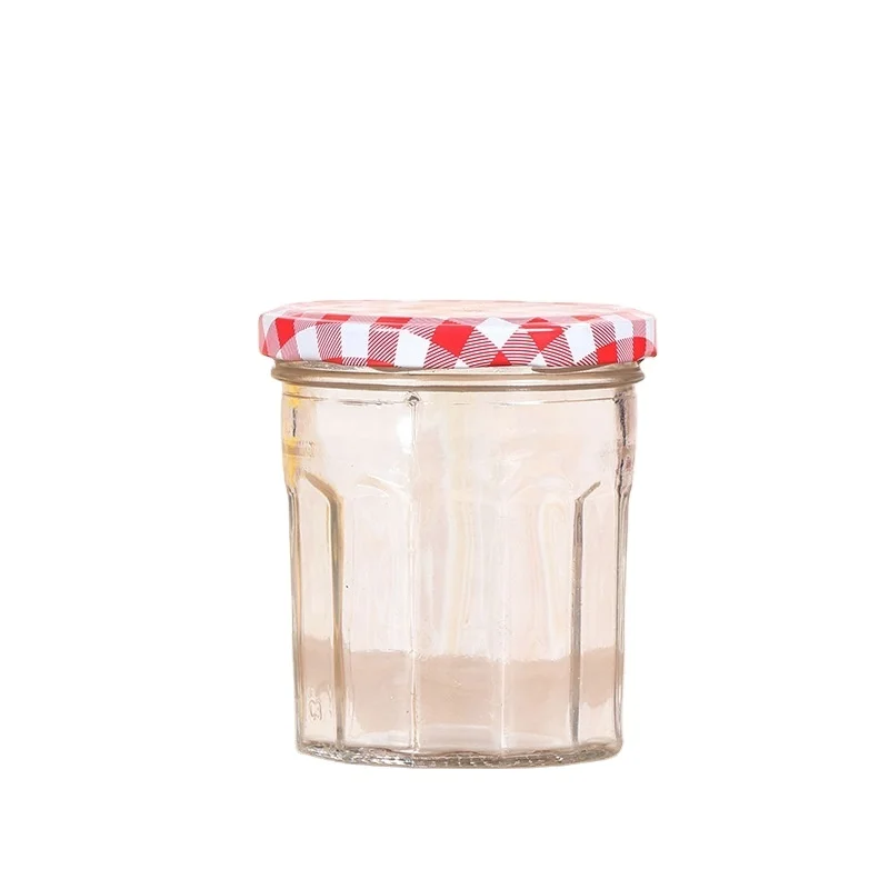 french style twelve sides 200ml glass jam jars for honey sauce pickle candy with twist off screw top metal lid