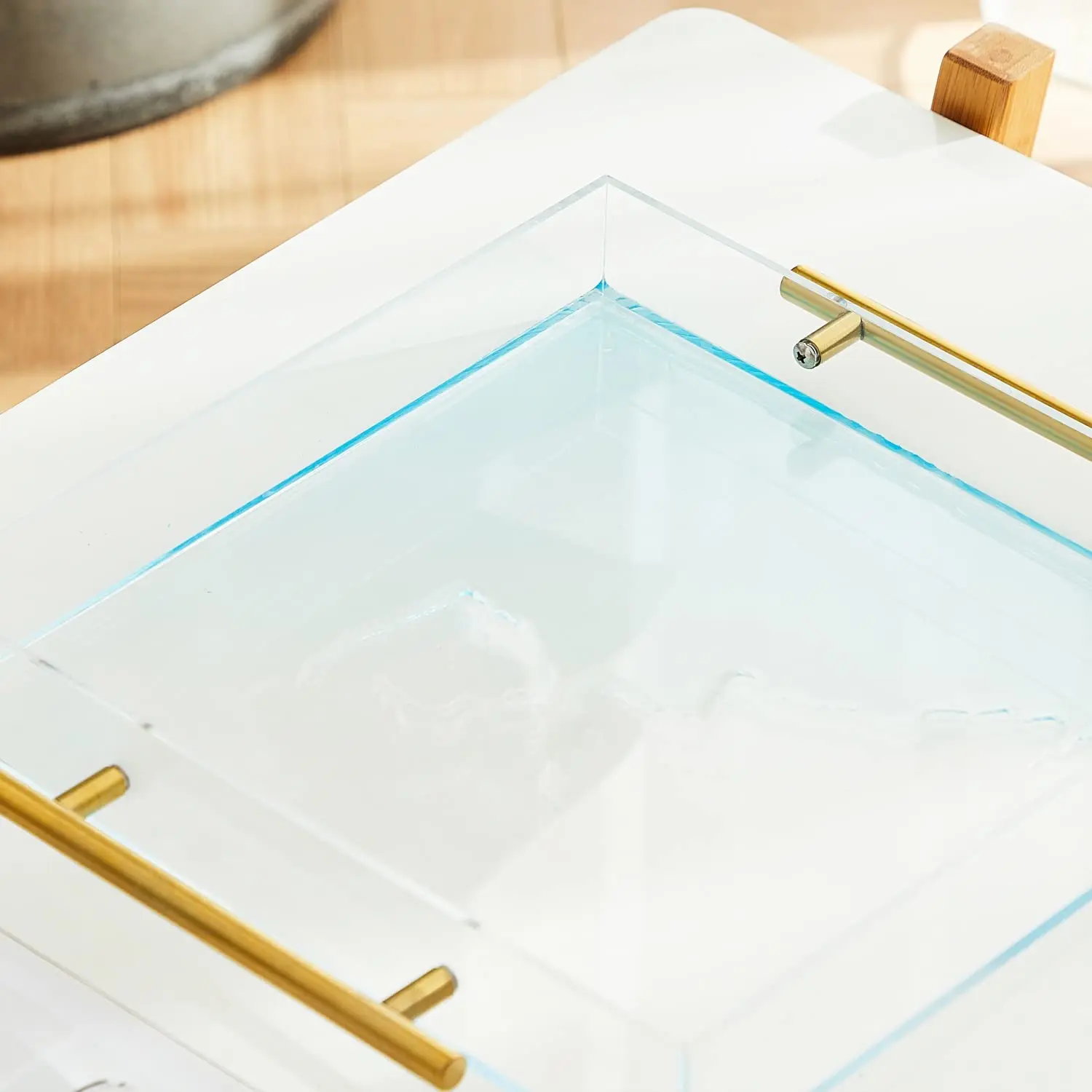 Custom Clear Acrylic Lucite Serving Trays with Metal Gold or Cutting Handles