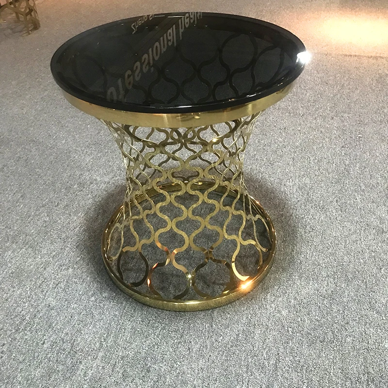 Custom metal pedestal round hotel modern bedroom living room black gold marble top side table