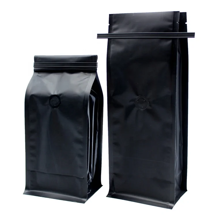 Custom printed 1kg Resealable Flat Bottom Box Pouch Coffee Bag with valve