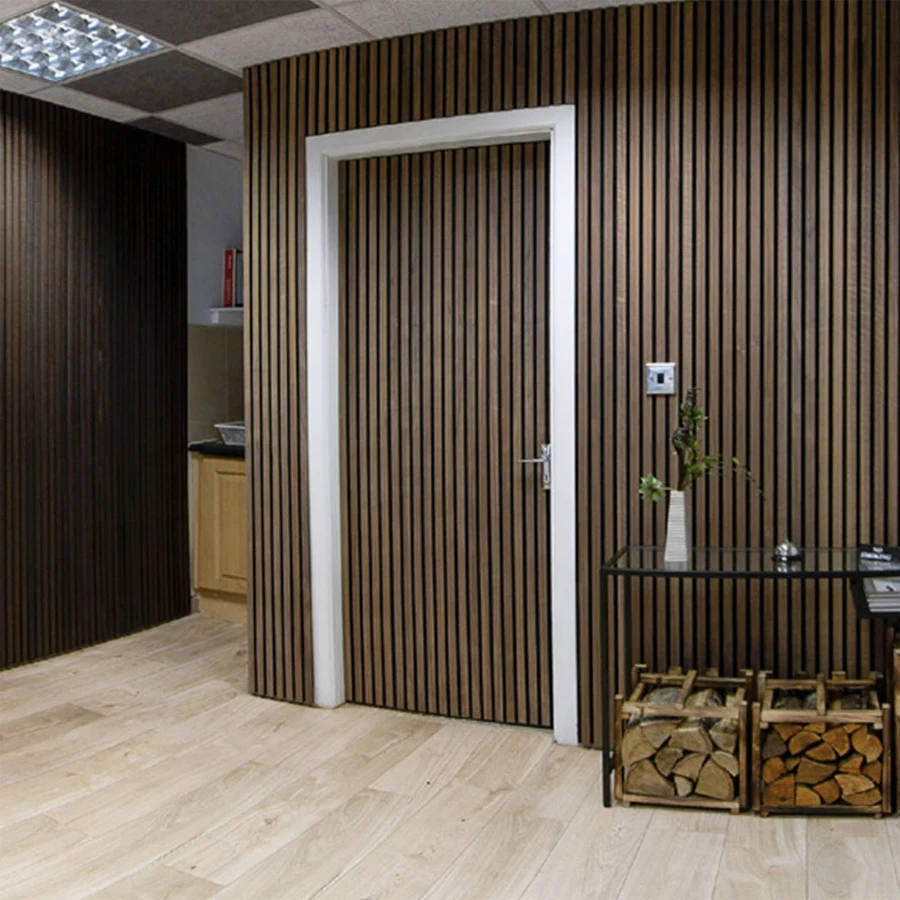 Black Wood Natural Oak Veneer Finish Akupanel Acoustic Panel Wooden Slat Wall Perforated Fiber Acoustic Panel