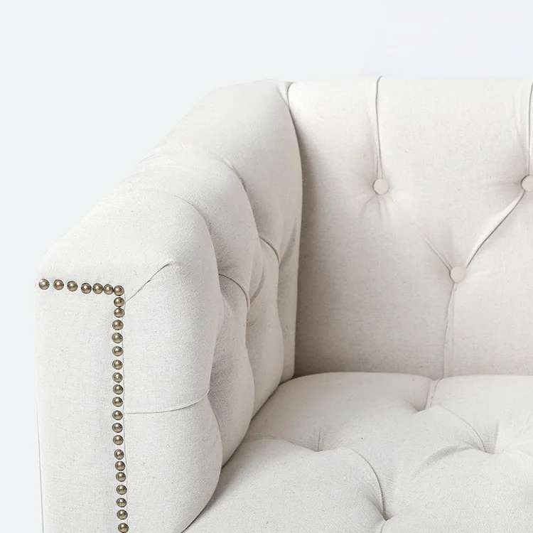 Modern style Button design 3 seat solid wood living room sofa wooden fabric armchair(KS-996-3)