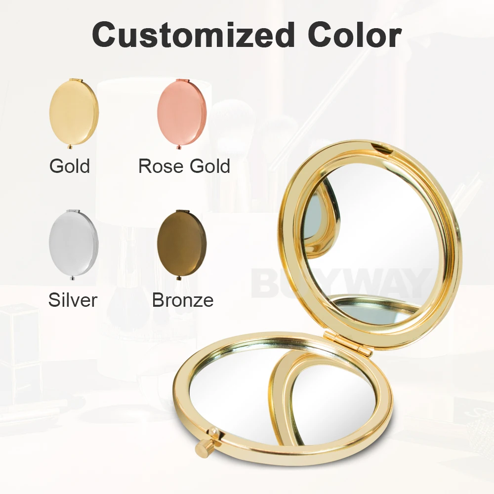 Folding Mini Portablerose Gold Travel Handheld Pocket  Custom Logo Foldable Led Light Cosmetic Makeup Hand Held Mirror
