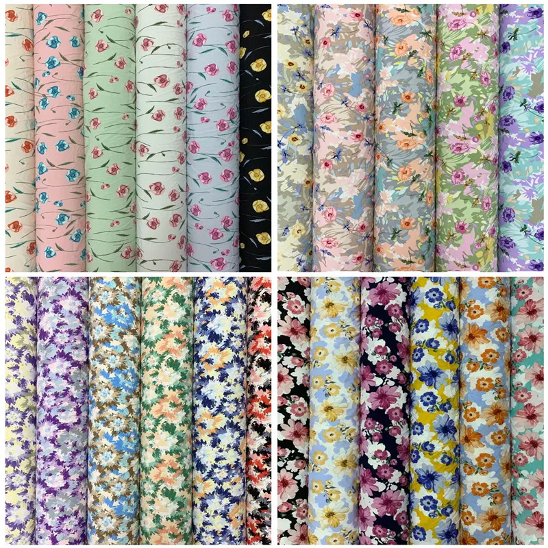 Satin Printed Chiffon Shirt Fabric In Stock Wave Dot Polyester Printed Fabric Garment Fabric