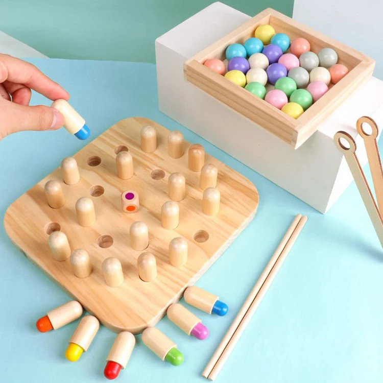 Customized Intelligent Natural Wooden Memory Chess Game Montessori Toys for Babies and Kids
