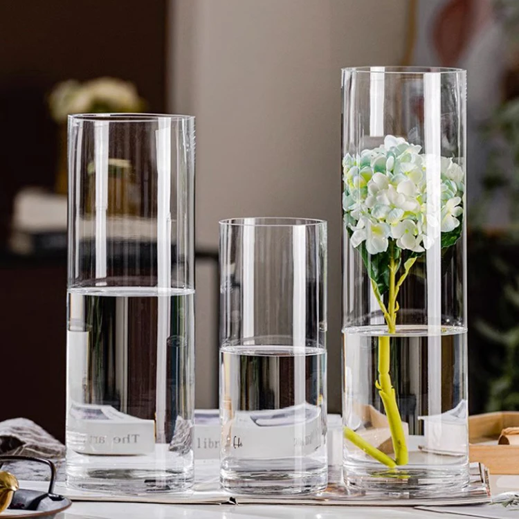 high grade elegant cylinder glass flower vase different size crystal glass vase for wedding centerpiece