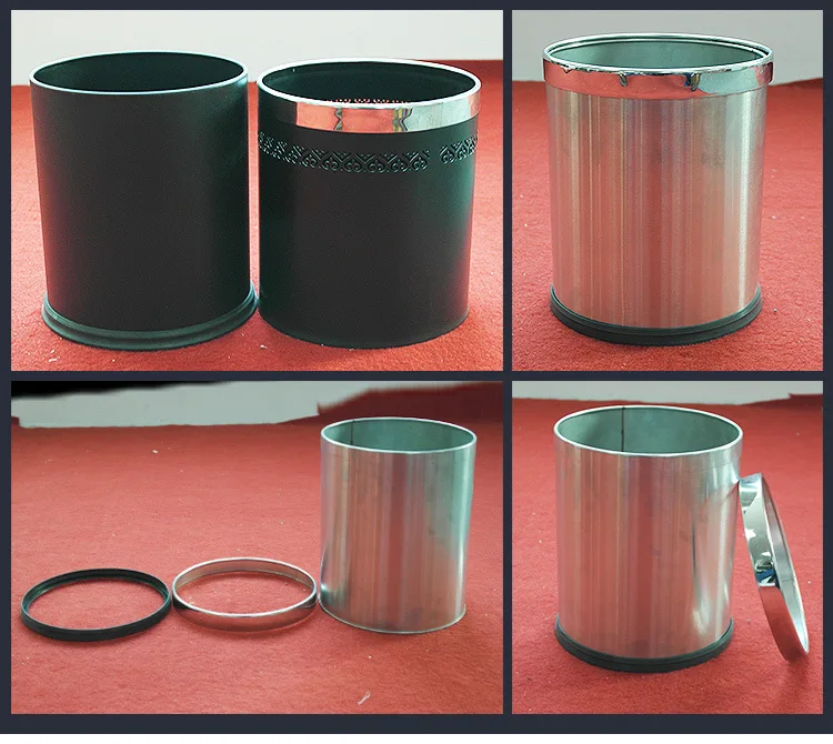 Wholesale 10L Round home waste bins  double stainless steel trash cans Garbage Container Bin for Bathrooms Kitchen Bedroom