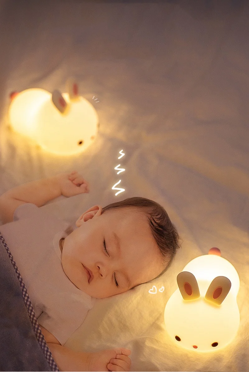 Cute Kawaii Bunny Lamp Room Decoration Multiple Colors Led Night Light Silicone USB Rabbit Kids Night Lights Lamp