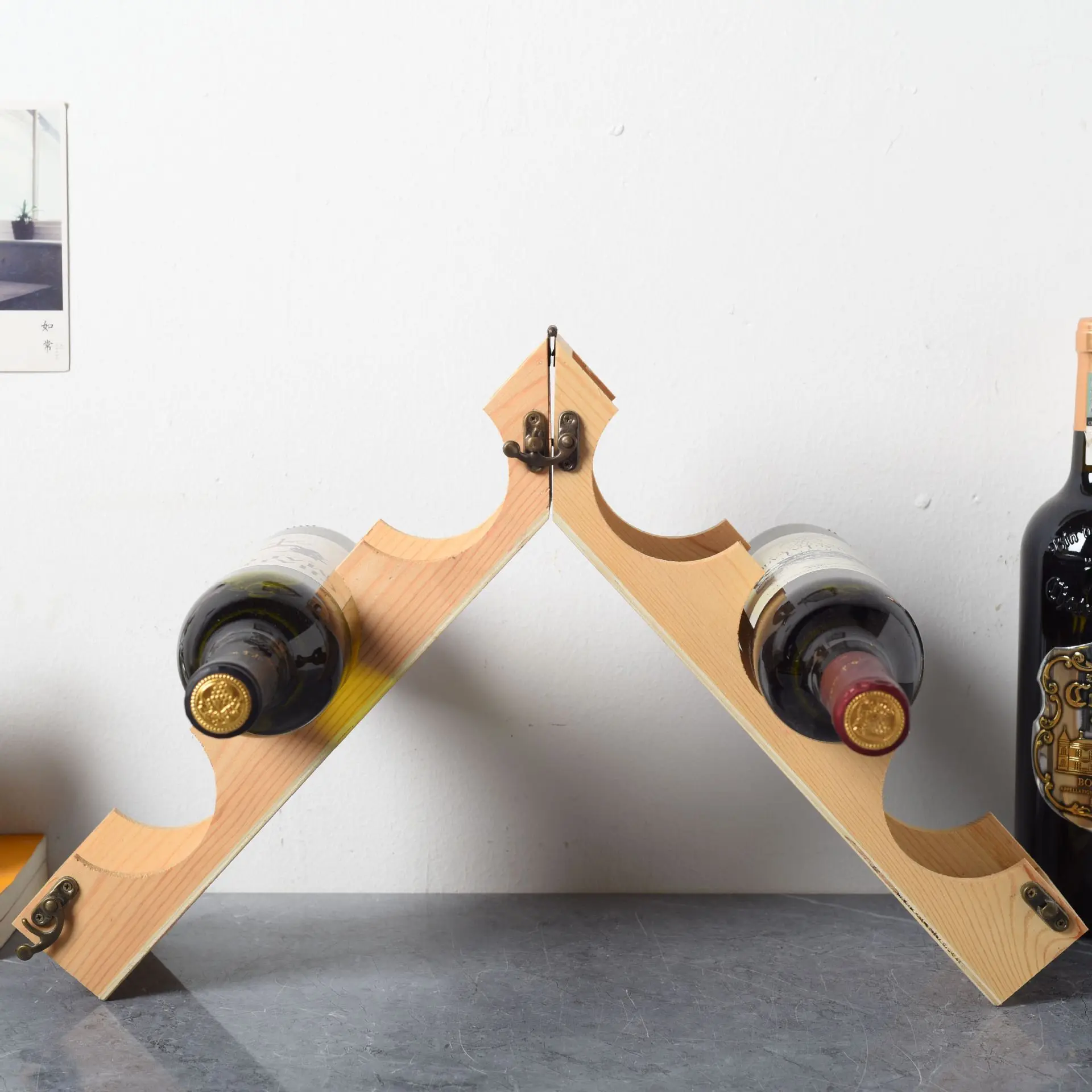 Solid Stand Folding Household Red Box Bar Cellar Display Stand Customized Small Glass Bottle Tree Rack Drift Wooden Wine Holder