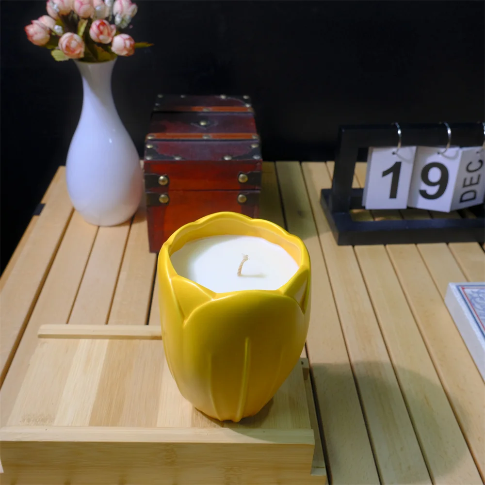 C&H Hot Sale Home Decoration Spiritual Healing Crystal Tulip Ceramic Scented Candle