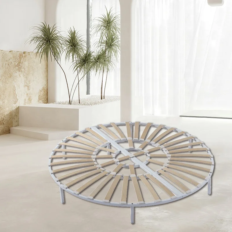 Luxury Wood Super Strong Support Queen Size Round Bed Frame With Strengthen Wooden Slats