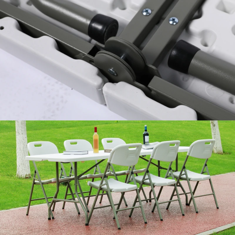 Heavy Duty Waterproof Good High Quality White Plastic Foldable Folding In Half Rectangular Catering Folding Outdoor Table 6ft
