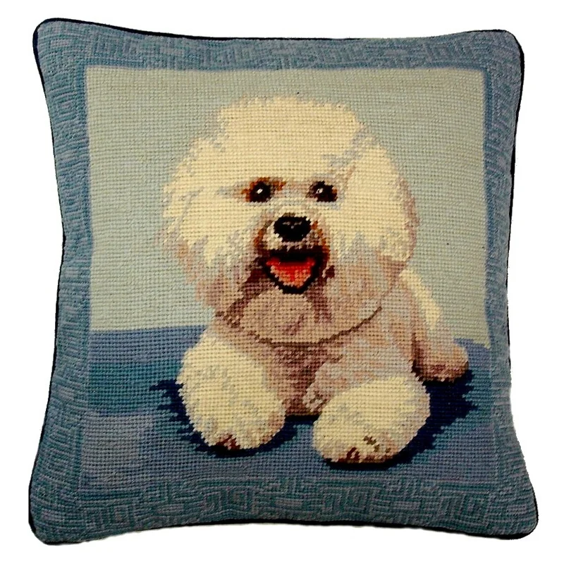 Custom Elegant Handmade Golden Retriever Decorative Needlepoint Cotton Pillow