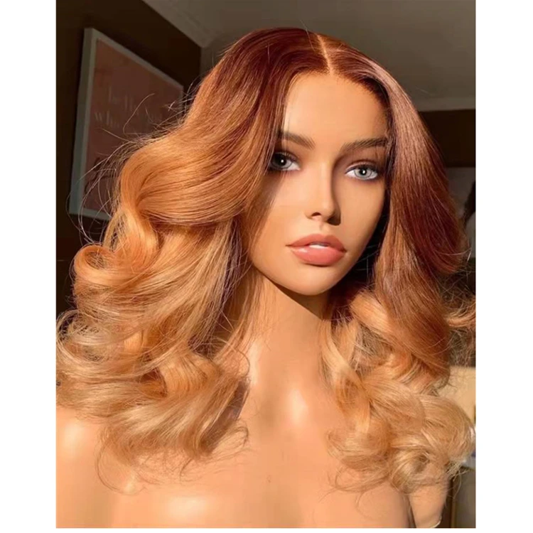 Elegant Ombre Honey Color Wave Bob Wig Raw Russian Cuticle Aligned Health Girl Human Hair Transparent Lace Front Wigs