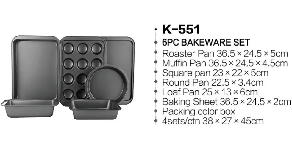 
K-551 6PC Bakeware Set gift set Carbon Steel With Non-stick Coating 