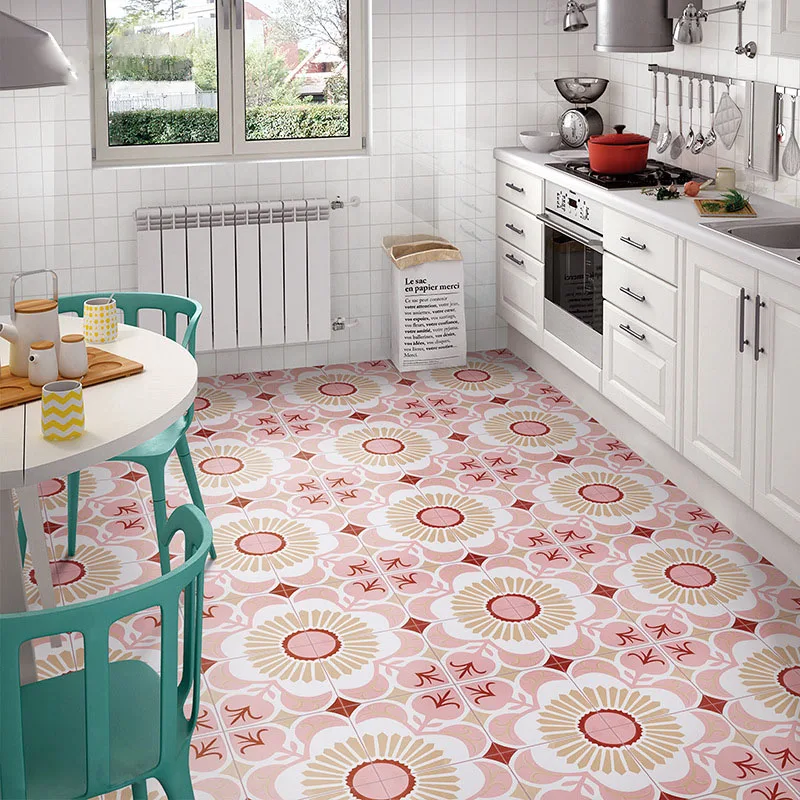 Retro pattern tile kitchen ground pink floor tiles non-slip balcony antique wall tiles