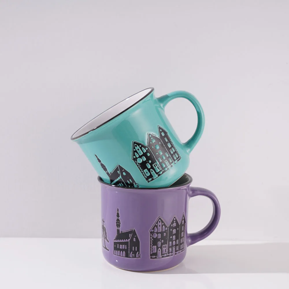 Fashion Ceramic Enamel Shape Mug For Home Restaurant Relief Large Small Capacity Coffee Cup