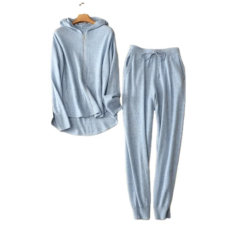 women hooded cardigan with zipper top and casual with belt pocket pants together sports high quality cashmere sets sweater