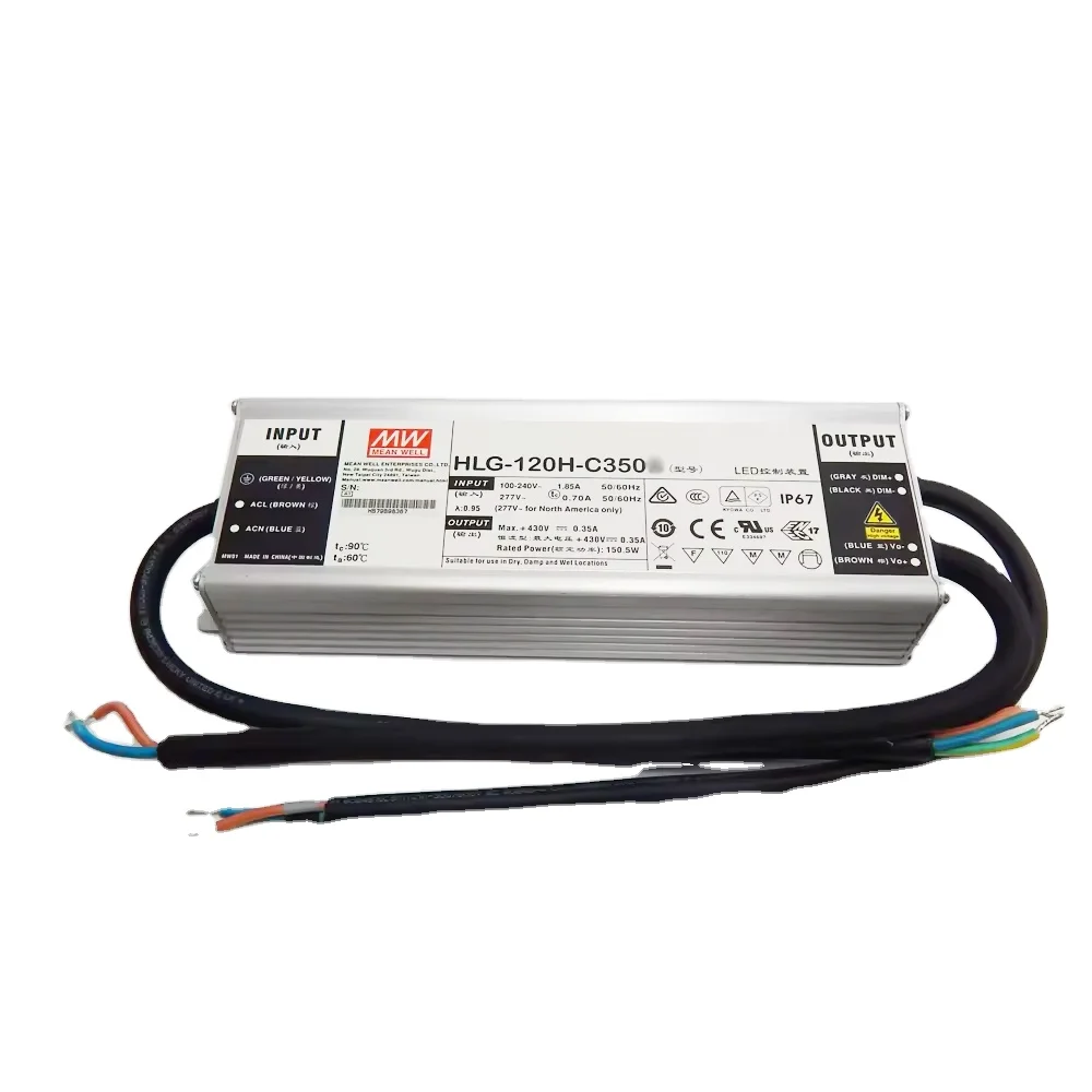 Original Mean Well hlg-120h-c350a 150W 350mA Constant Current IP65 AC/DC LED Driver Meanwell power supply warranty 7 years