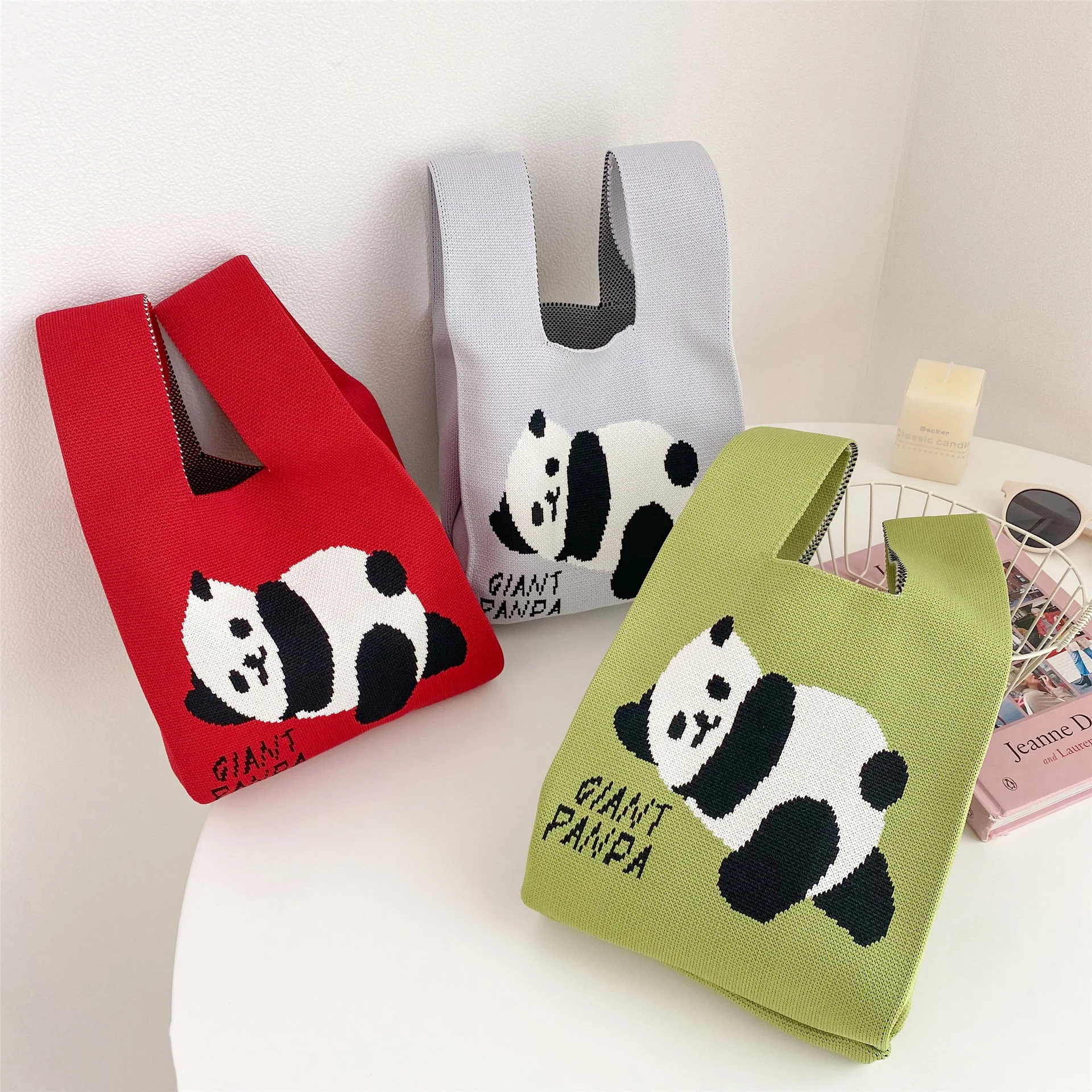 Wholesale Popular Matching Color Casual Women Jacquard Knitted Bag 2024  Crochet Cute Flowers Tote Bag