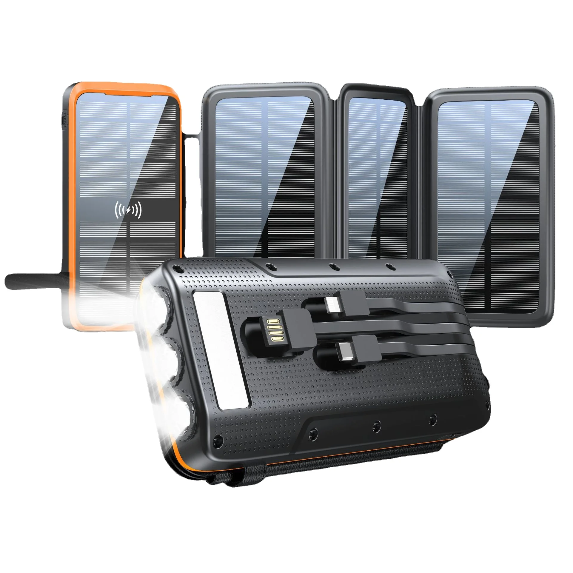 OSWELL hot selling power banks power station Solar energy folding charging bank with cable wireless fast charging 43800mah