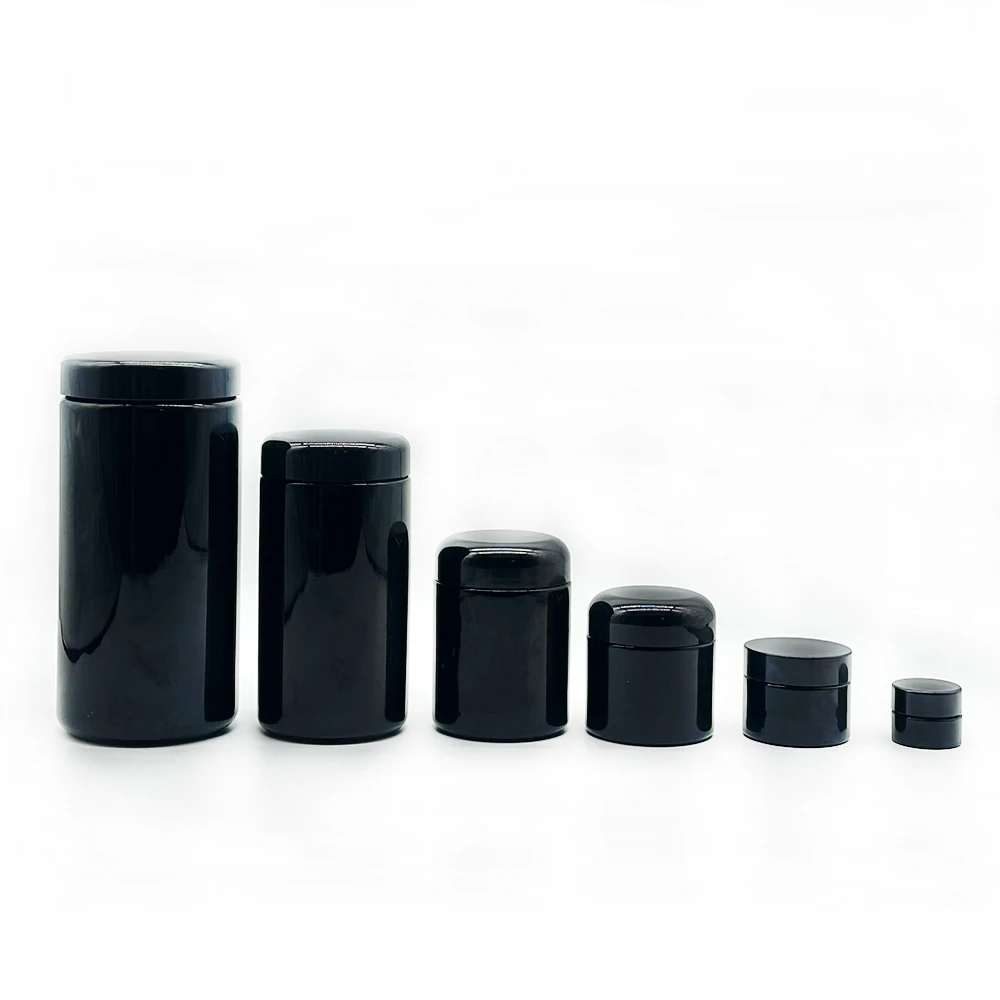 Round Large 250g 500g UV Black Dark  Violet Stash Jar Herb UV Smell Proof Air Tight Storage Glass Jar