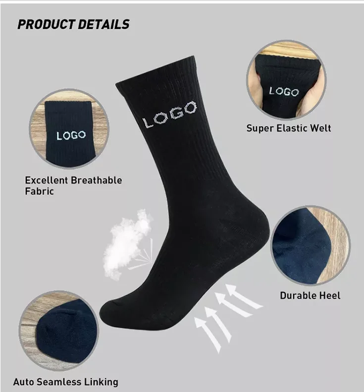 High Quality Custom Logo Outdoor Sport White Socks Men Black Letter Running Custom Basketball Socks