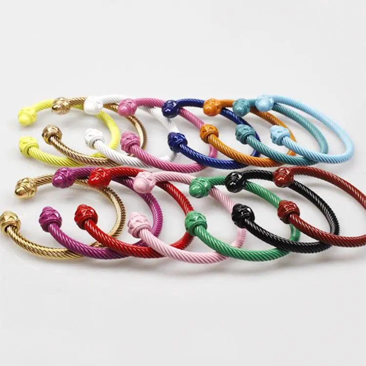 Non Tarnish Fashion Jewelry Bracelets Bangles Colorful Cable Wire Twisted Stainless Steel Cuff Bangle Bracelet For women