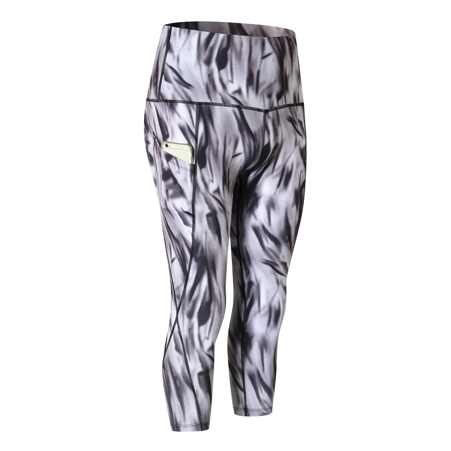 
 Женские укороченные брюки с высокой талией и принтом, леггинсы с карманами для бега и йоги  