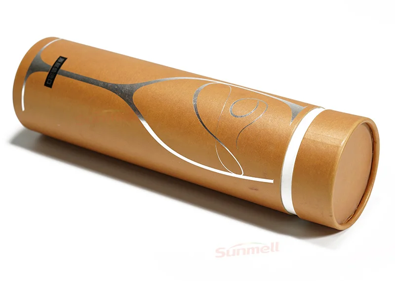 Custom Color Printing Drinkware Roll Edge Wine Glasses Packaging Round Paper Gift Tube With Lid  Silver Foil Glass Pattern