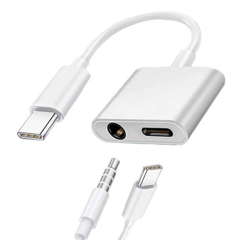 Type C AUX 3.5mm USB Earphone Headset Headphone Audio Jack 2 in 1 Dual Adapter Convert Splitter for Mac Samsung Huawei Android W